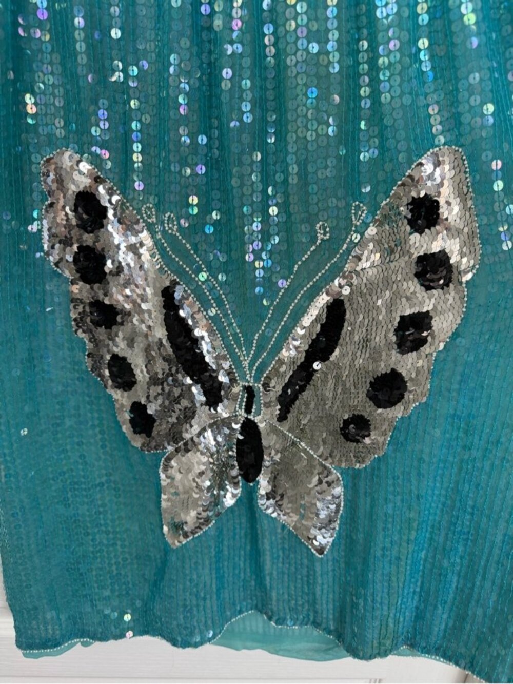 Vintage Sequin Butterfly Skirt Size Large Blue Silver - Picture 5 of 9